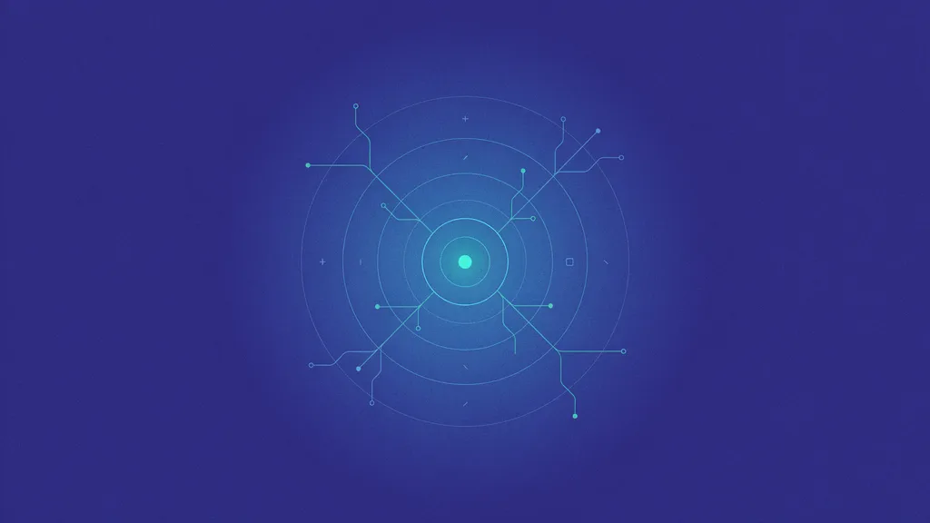 An abstract illustration of access pathways spreading outward through layered rings, in indigo and teal.